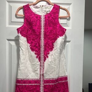 Lilly Pulitzer Pink and White Sheath Mini Dress Sleeveless Crew Neck
